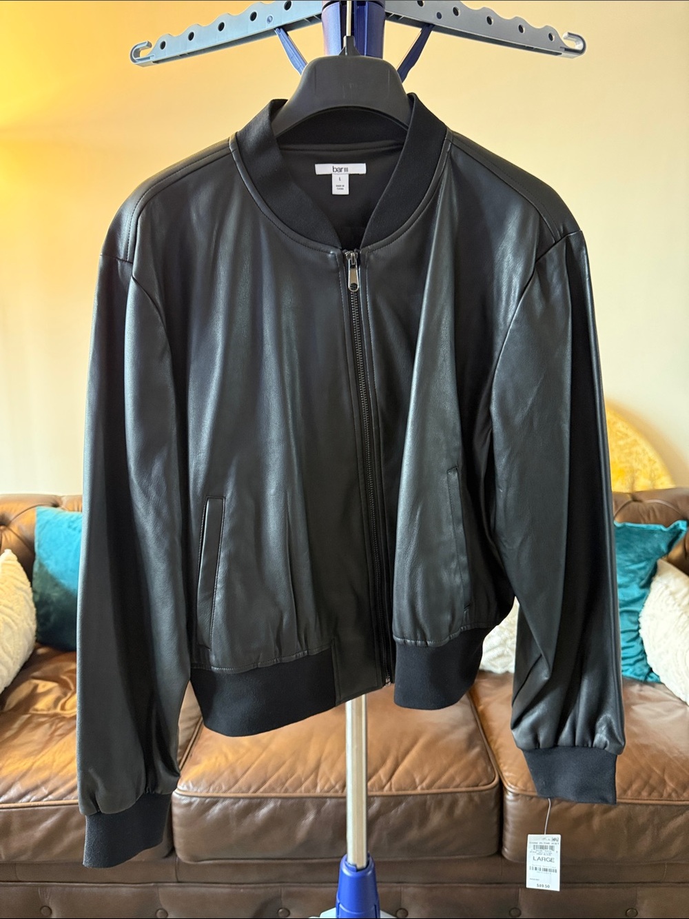 Black Pleather Bomber Jacket - Women's